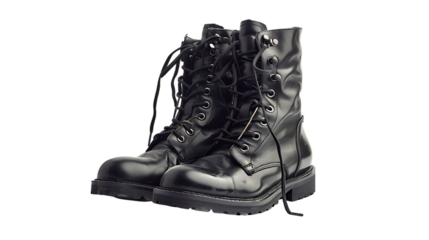 open combat boots isolated on transparent background