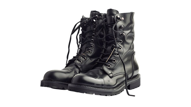 open combat boots isolated on transparent background