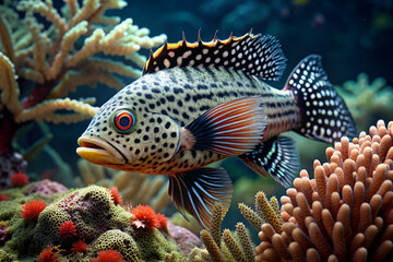 javan combtail fish surrounded by beautiful coral