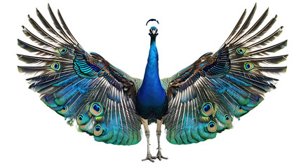 peacock open wings isolated on transparent background © Emma
