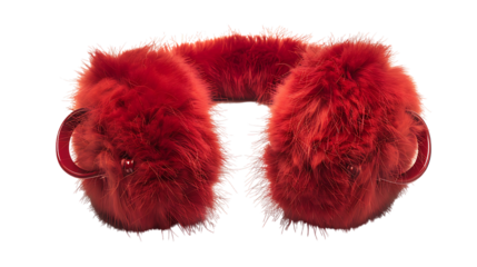 red fluffy earmuffs isolated on transparent background