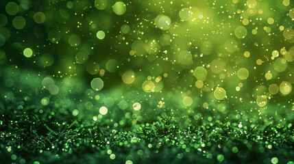 Obraz premium Moss Green Glitter Defocused Abstract Twinkly Lights Background, glowing blurred lights in earthy green shades.