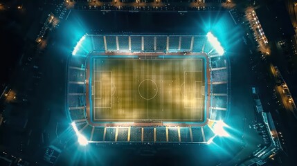 empty soccer stadium, floodlight, ball in the center