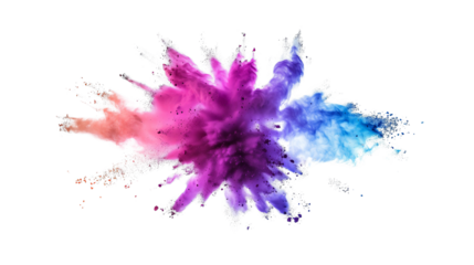 Colorful rainbow powder explosion on a transparent background. Generative AI