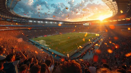 football on full stadium with fans - obrazy, fototapety, plakaty