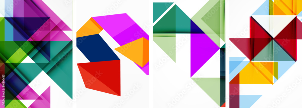 Poster a vibrant display of triangular and rectangular shapes in magenta and electric blue, showcasing crea