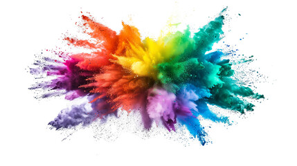 Colorful rainbow powder explosion on a transparent background. Generative AI
