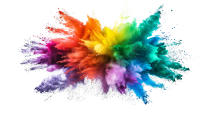 Colorful rainbow powder explosion on a transparent background. Generative AI
