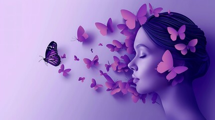 Copy space background Purple butterflies and woman symbolized concern for people with lupus disease
