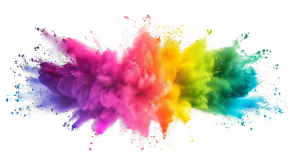 Colorful rainbow powder explosion on a transparent background. Generative AI