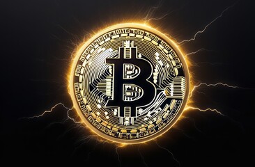 Fototapeta premium Bitcoin ETF coin, gold yellow, trading, chart, money, rich. Close-up bitcoin coin with flying coins. Bitcoin Crypto currency Gold BTC Bit Coin close up of Bitcoin coins isolated. Blockchain technology