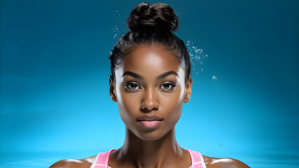 Elegant Athlete: Black Swimmer with Ponytail, Dynamic Ponytail: Hairstyle for Swimmer, Aquatic Grace: Ponytailed Athlete, Sporting Confidence: Ponytail on Swimmer