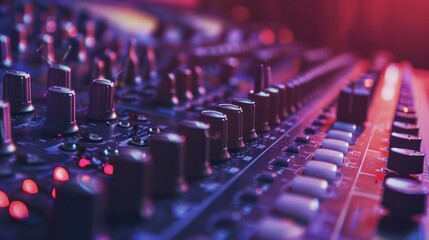 studio table of mixage buttons and speakers
