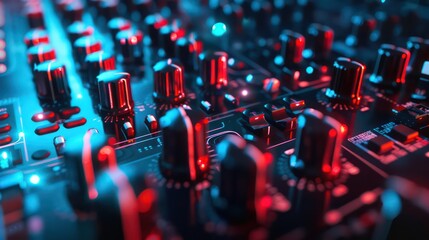 Obraz premium studio table of mixage buttons and speakers