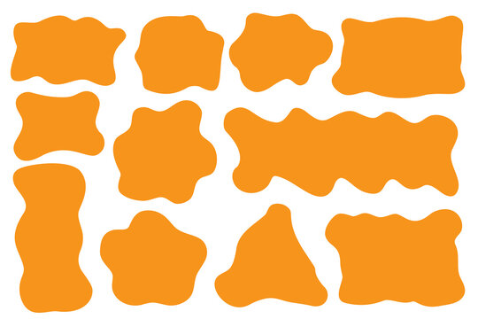 Abstract liquid shapes. Organic flat blobs. Irregular fluid bubbles. Random wavy spots and curvy elements. Amoeba rectangle box set.