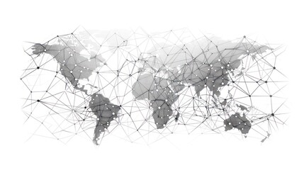 map of the global network in dots and lines, white color of background