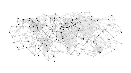 map of the global network in dots and lines, white color of background