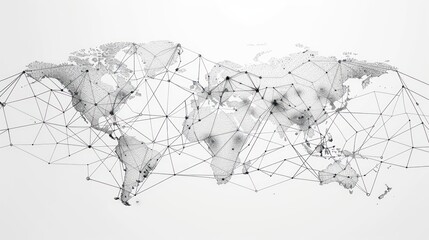 map of the global network in dots and lines, white color of background