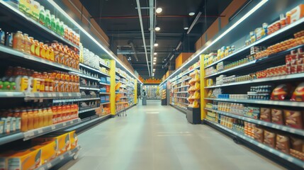 modern urban supermarket with an empty aisle