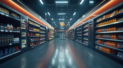 modern urban supermarket with an empty aisle