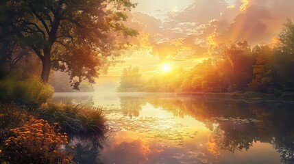 Obraz premium beautiful nature forest and water lake