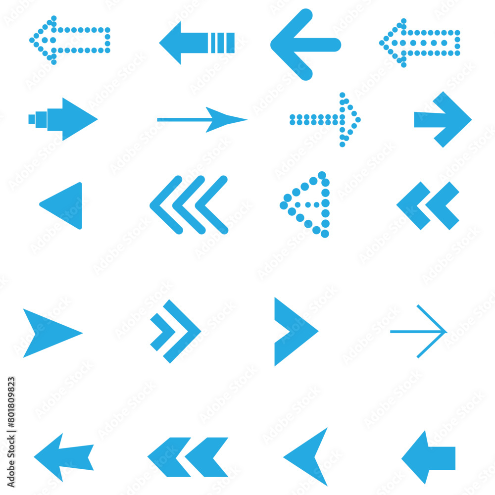Poster blue arrows clean fresh air flow collection. flat style curved arrow icon vector isolated. different
