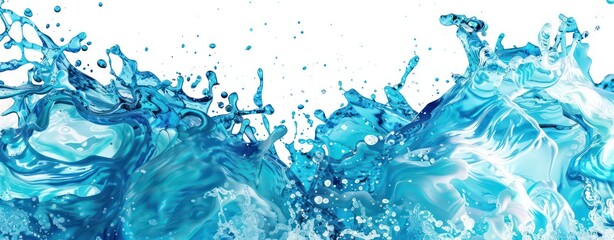 blue splashes of water on white background