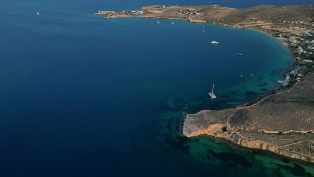 Coastline of Paros, one of the many Cyclades Islands in the Aegean Sea.