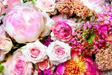Pink flowers background, design space