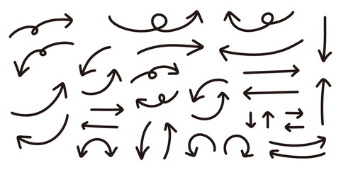 シンプルなペンの手書きの矢印セット_黒