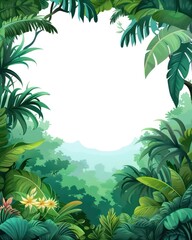 cartoon jungle, simple illustration, frame, blank in middle