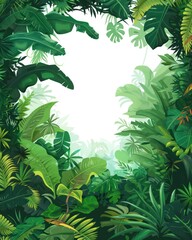 cartoon jungle, simple illustration, frame, blank in middle