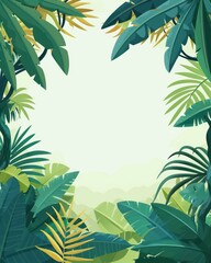 cartoon jungle, simple illustration, frame, blank in middle