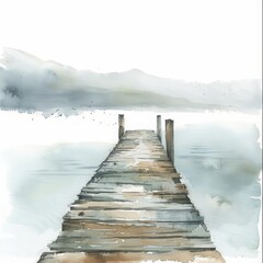 Fototapeta premium Create a watercolor painting of a dock jutting out into a lake