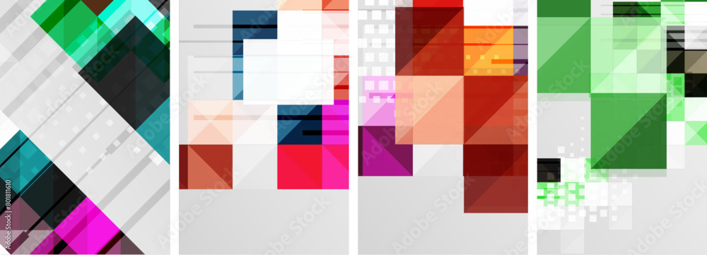 Poster an art collage featuring four different colored rectangles in violet, magenta, and various tints and