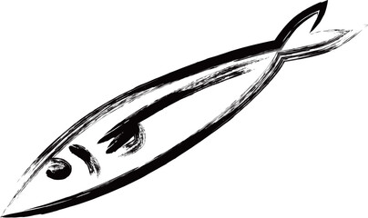 料理食べ物の筆書き単品アイコン　魚