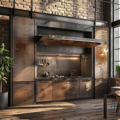 modern style kitchen with retractable large door