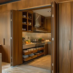 modern style kitchen with retractable large door