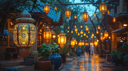 Obraz premium Ai Generative photo of a ramadan lantern in streets