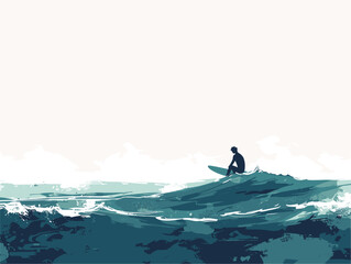 Surfing the Solitude: A Patient Surfer's Quest for the Perfect Wave Amidst the Vast Open Ocean
