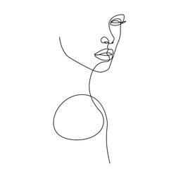 Woman Face Modern Continuous One Line Drawing. Female Art Print Line Drawing Sketch Illustration. Woman Face Modern Print. Minimalist Female Contour Art Design. Vector EPS 10.