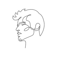 Male Head Abstract One Line Vector Drawing. Style Template with Abstract Male Face. Man Head Minimal Simple Linear Illustration for Beauty and Fashion Design