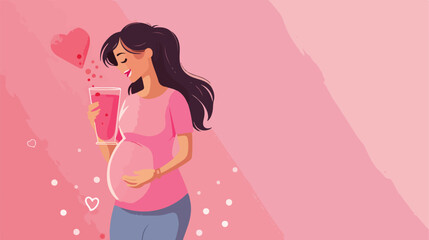 Young pregnant woman with glass of smoothie making her happy