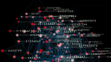 Numerous numbers float in the air against a black background