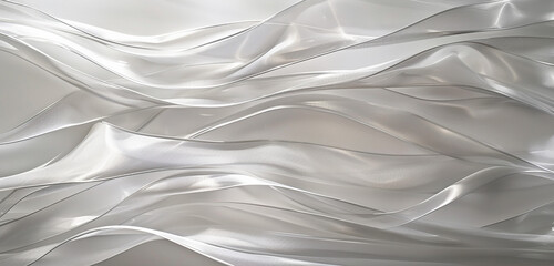 Elegant silver ribbons of light weaving intricate patterns over a clean white canvas
