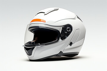 White motorcycle helmet on a white background. 3d rendering. Side view