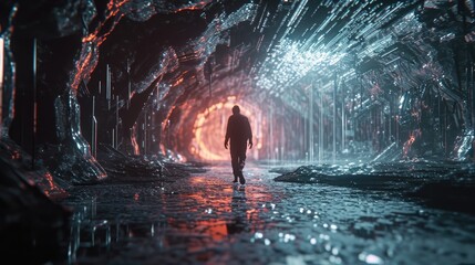A man in a sifi tunnel. Generative Ai.