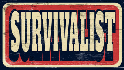 Aged and distressed survivalist sign on wood