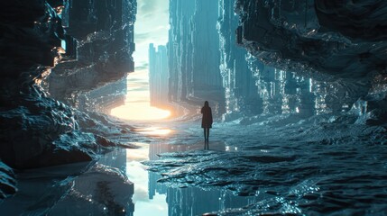 A man standing in sifi scene. Generative Ai.