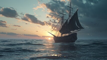 Sailing Ship Amid Dramatic Seas. Generative Ai.